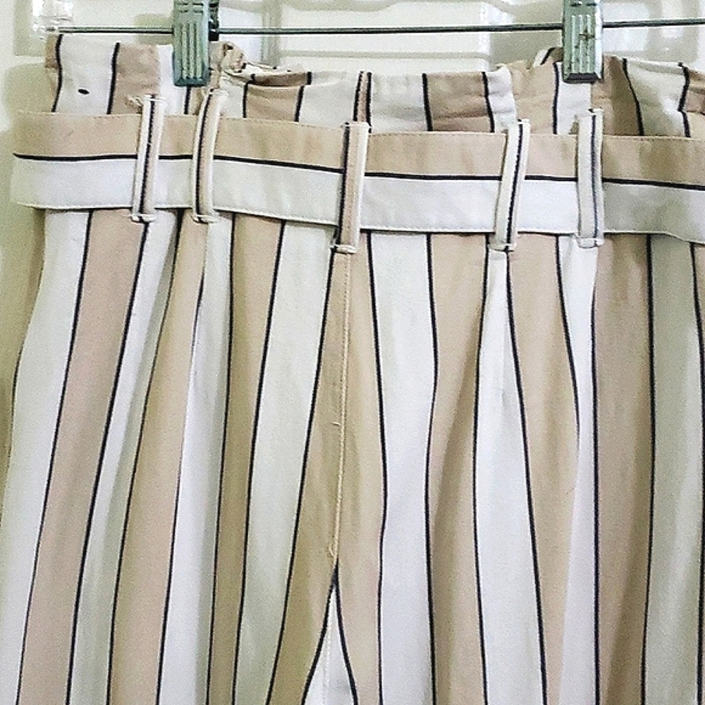 Abercrombie & Fitch White & Beige Striped High-Waist Wide Leg Paperbag Pants S - Picture 8 of 14